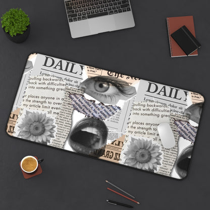 Stylish Desk Mat with Newspaper and Floral Design, Ideal for Home Office, Gifts, Desk Accessories, Office Decor, Unique Workspaces