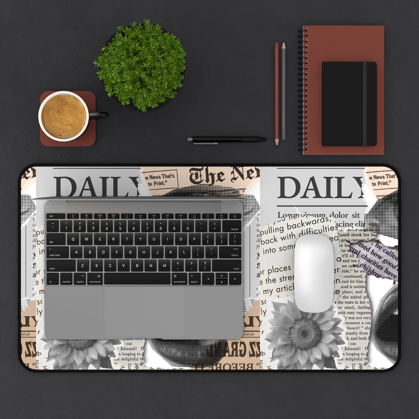 Stylish Desk Mat with Newspaper and Floral Design, Ideal for Home Office, Gifts, Desk Accessories, Office Decor, Unique Workspaces