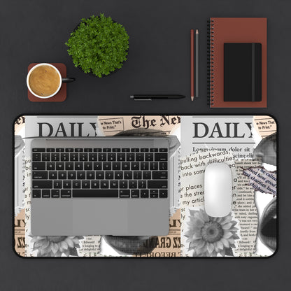 Stylish Desk Mat with Newspaper and Floral Design, Ideal for Home Office, Gifts, Desk Accessories, Office Decor, Unique Workspaces