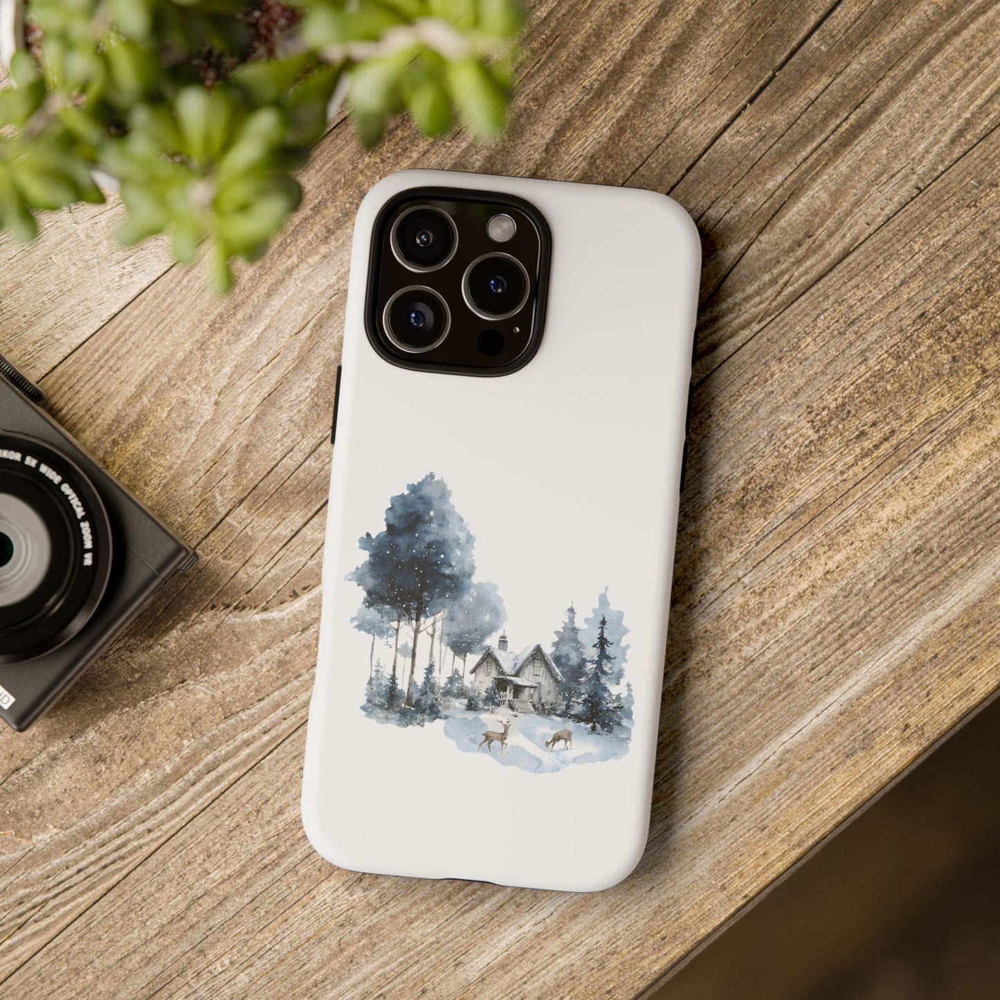 Nature-Inspired Tough Phone Case with Winter Cabin Design