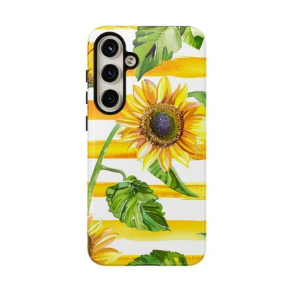 Sunflower Stripes Phone Case - Bright Floral Tough Case