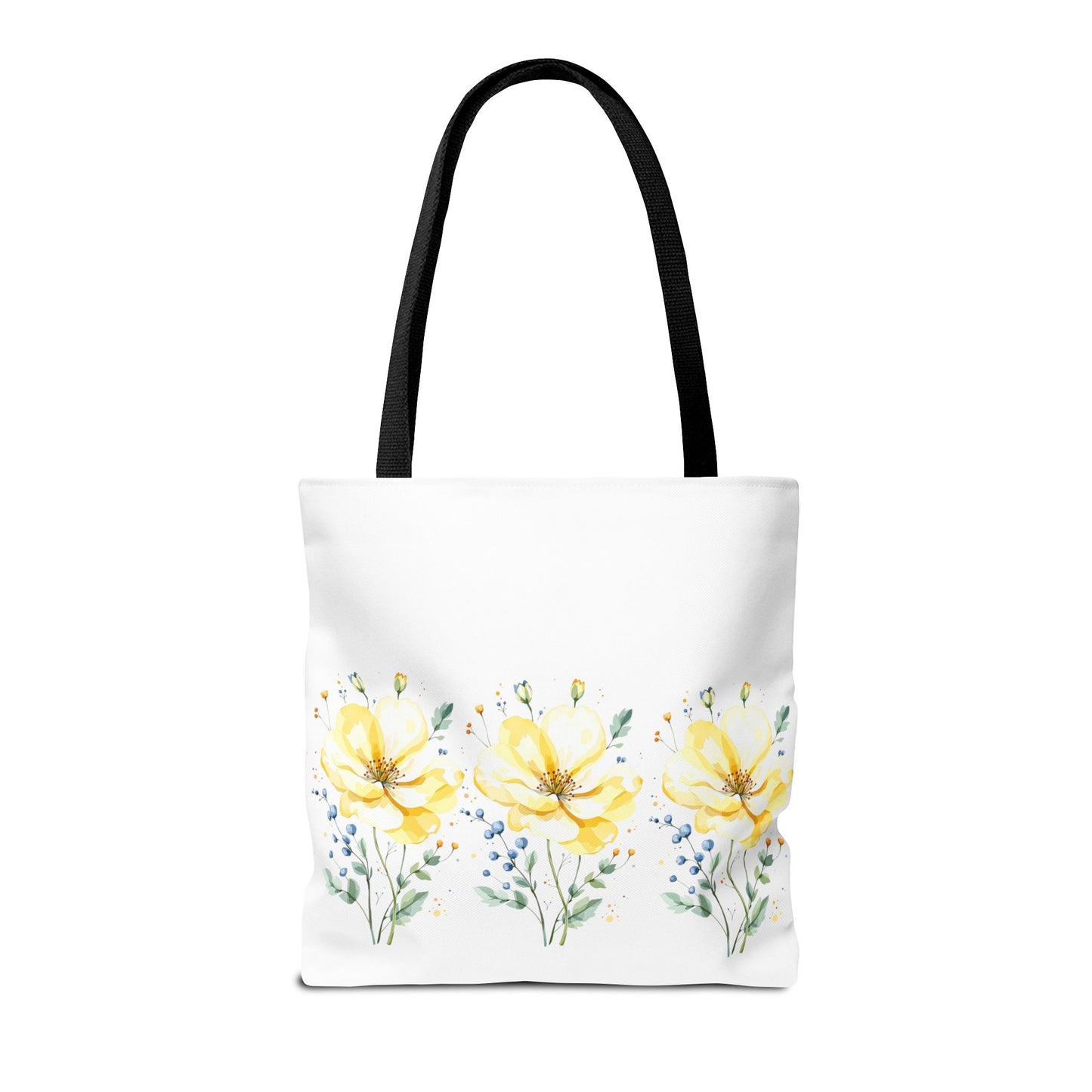 Floral Peony Tote Bag — Yellow Watercolor Flowers on White