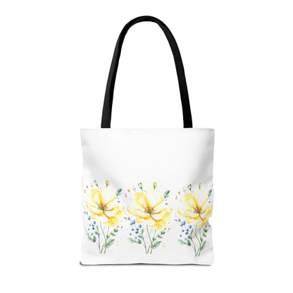 Floral Peony Tote Bag — Yellow Watercolor Flowers on White