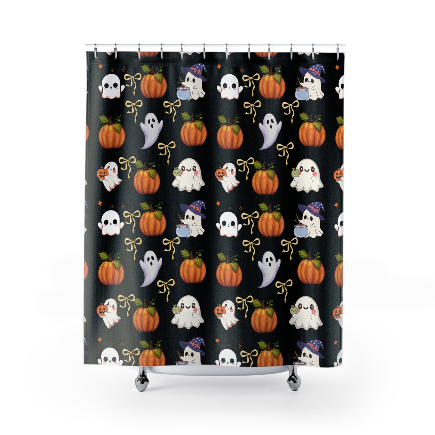 Cute Halloween Shower Curtain - Spooky Bathroom Decor, Fun Ghost & Pumpkin Design, Seasonal Home Decor, Halloween Party