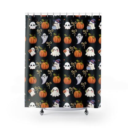 Cute Halloween Shower Curtain - Spooky Bathroom Decor, Fun Ghost & Pumpkin Design, Seasonal Home Decor, Halloween Party