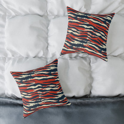 Red Navy Tiger Stripe Square Pillow - Bold Animal Print Decorative Cushion
