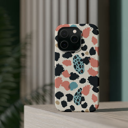 Leopard Splash Magnetic Impact Phone Case — Teal & Coral Animal Print