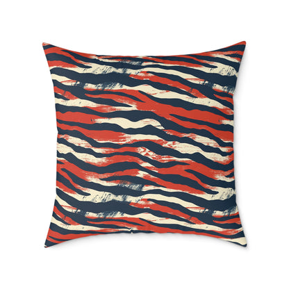 Red Navy Tiger Stripe Square Pillow - Bold Animal Print Decorative Cushion