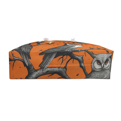 Spooky Owl Weekender Bag, Halloween Travel Tote, Fall Weekend Bag, Owl Print Luggage, Bohemian Tote for Autumn Adventures