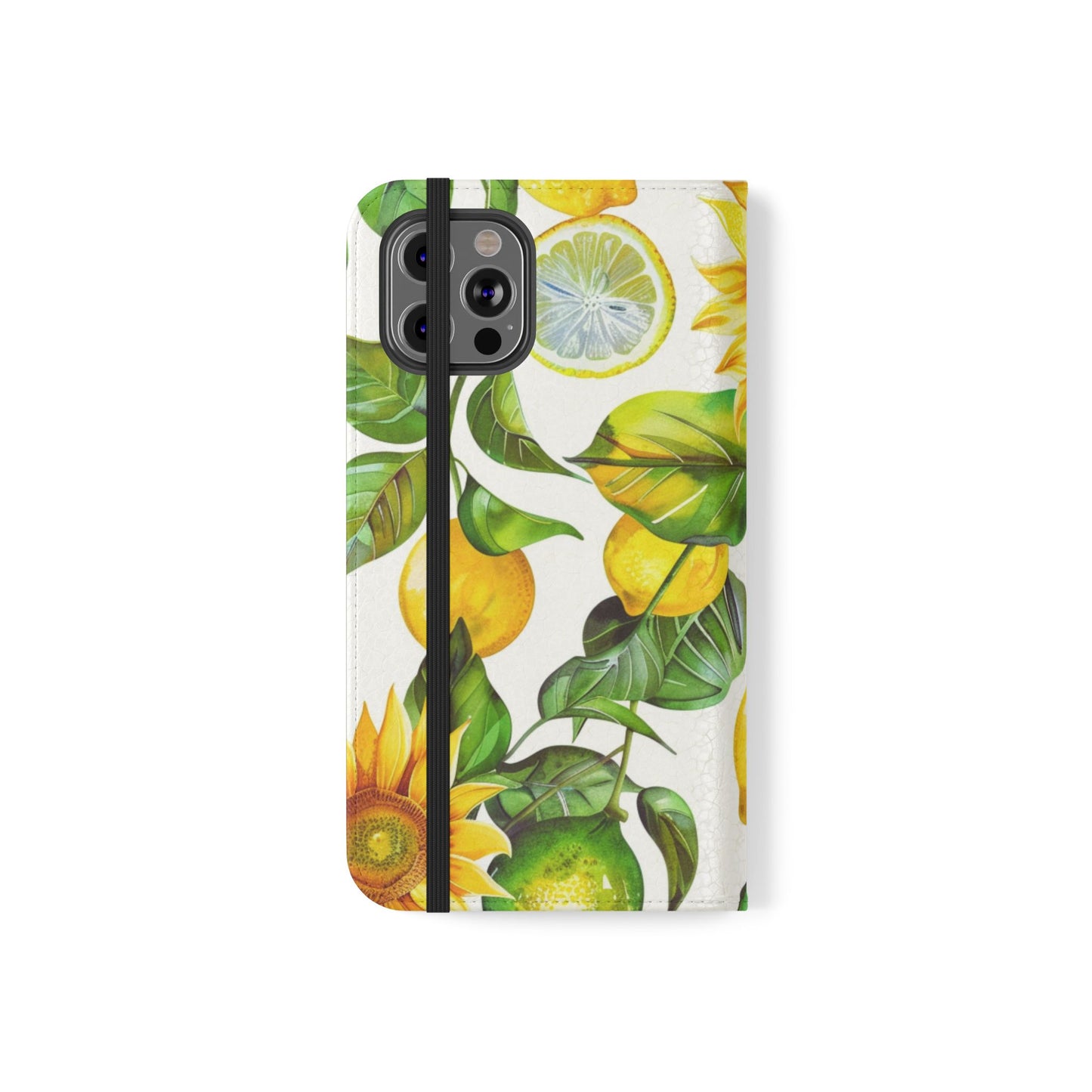 Sunflower & Lemon Flip Phone Case – Floral Wallet Flip Case with Card Slots