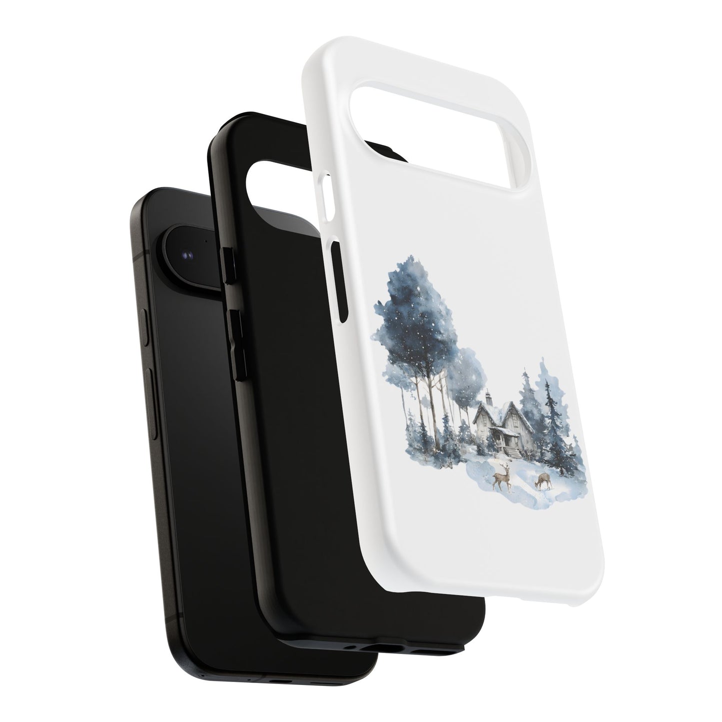 Nature-Inspired Tough Phone Case with Winter Cabin Design