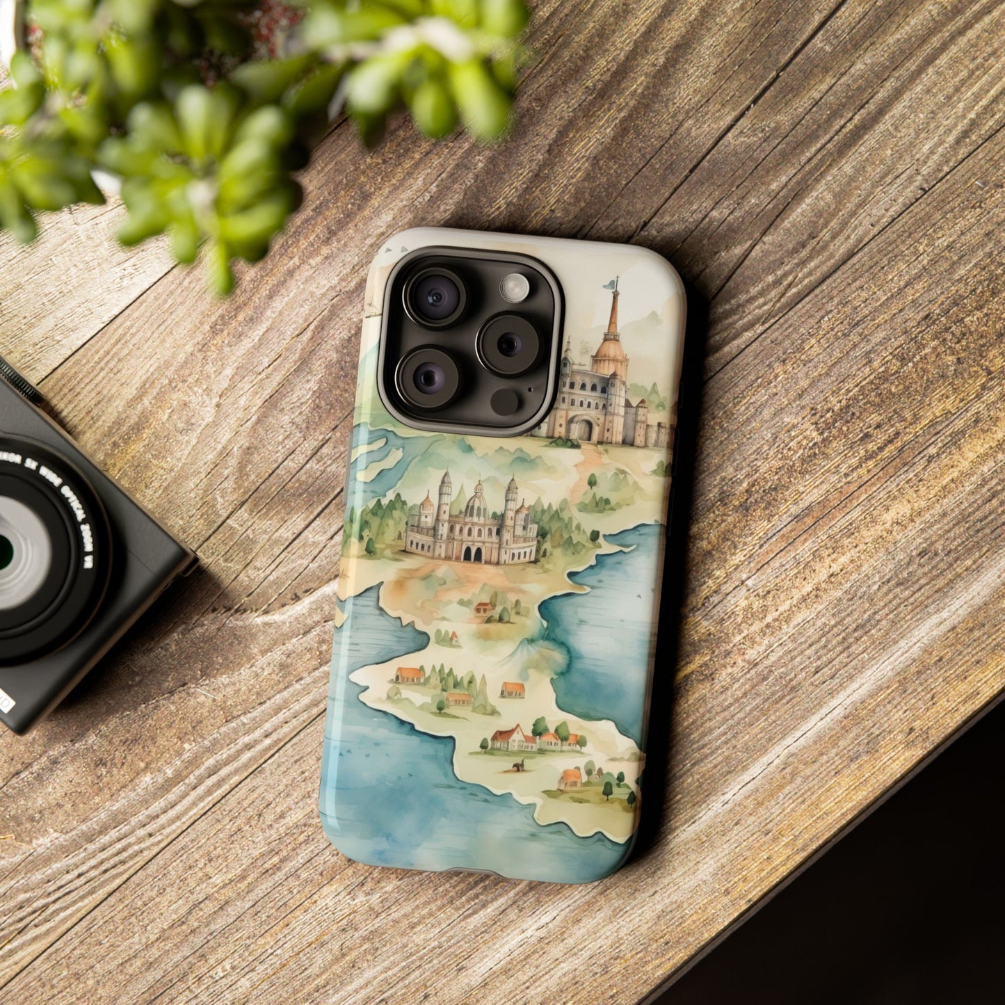 Hard Phone Case — Watercolor Fantasy Map Castle Design