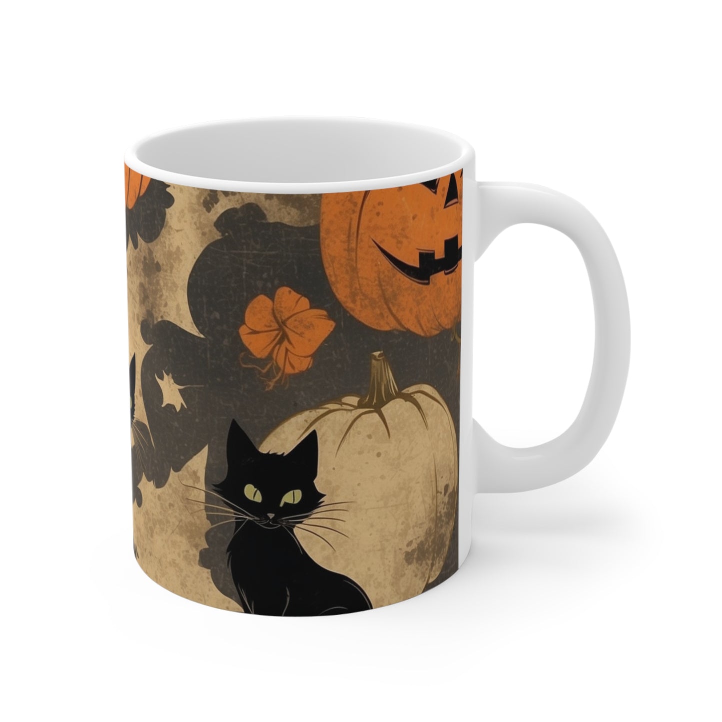 Halloween Cat Mug, Spooky Coffee Cup, Black Cat and Pumpkin Design, Fall Decor, Halloween Gift, Witchy Kitchenware