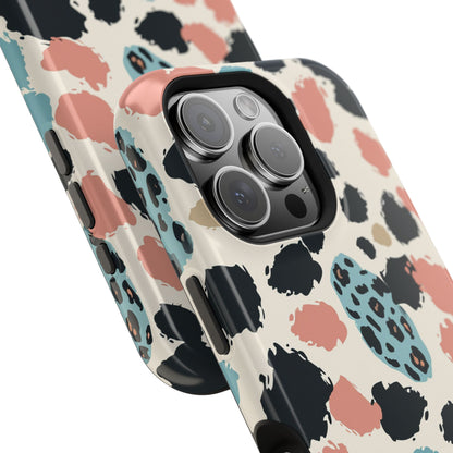 Leopard Splash Magnetic Impact Phone Case — Teal & Coral Animal Print