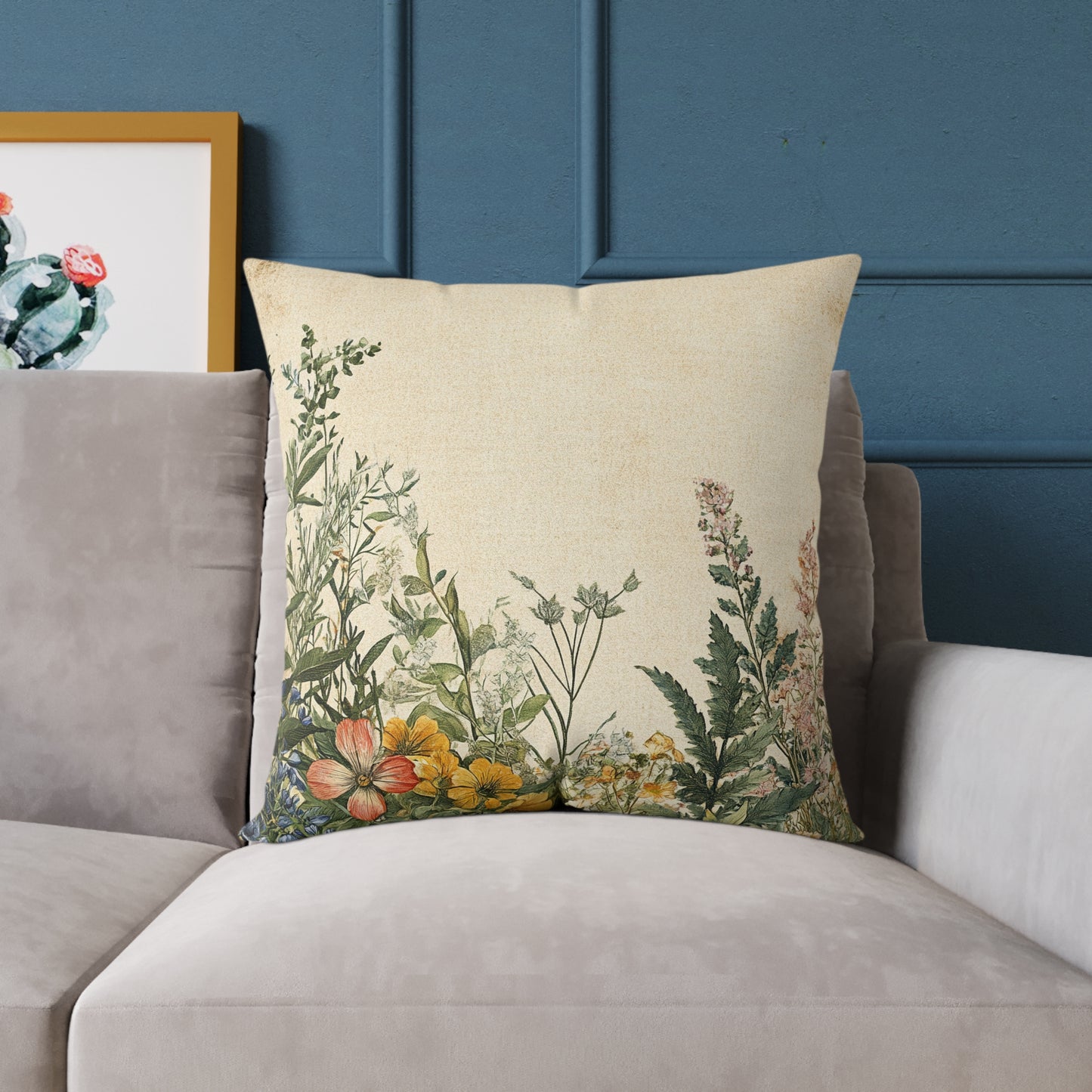 Botanical Floral Throw Pillow — Vintage Greenery Square Cushion