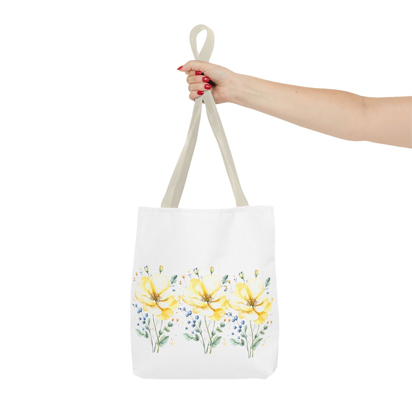 Floral Peony Tote Bag — Yellow Watercolor Flowers on White