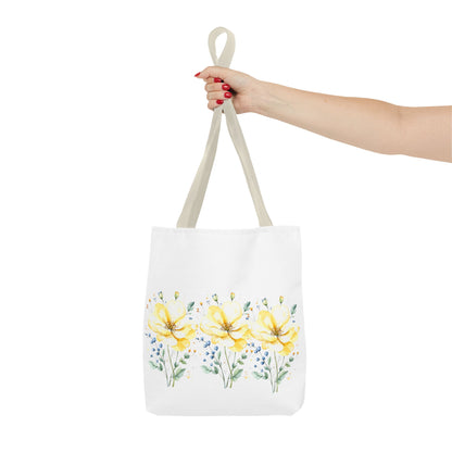 Floral Peony Tote Bag — Yellow Watercolor Flowers on White