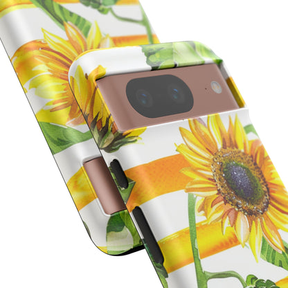Sunflower Stripes Phone Case - Bright Floral Tough Case