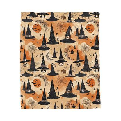 Halloween Witchy Velveteen Plush Blanket, Cozy Fall Throw, Pumpkin Spice Decor, Haunted House Gift, Seasonal Home Accessory