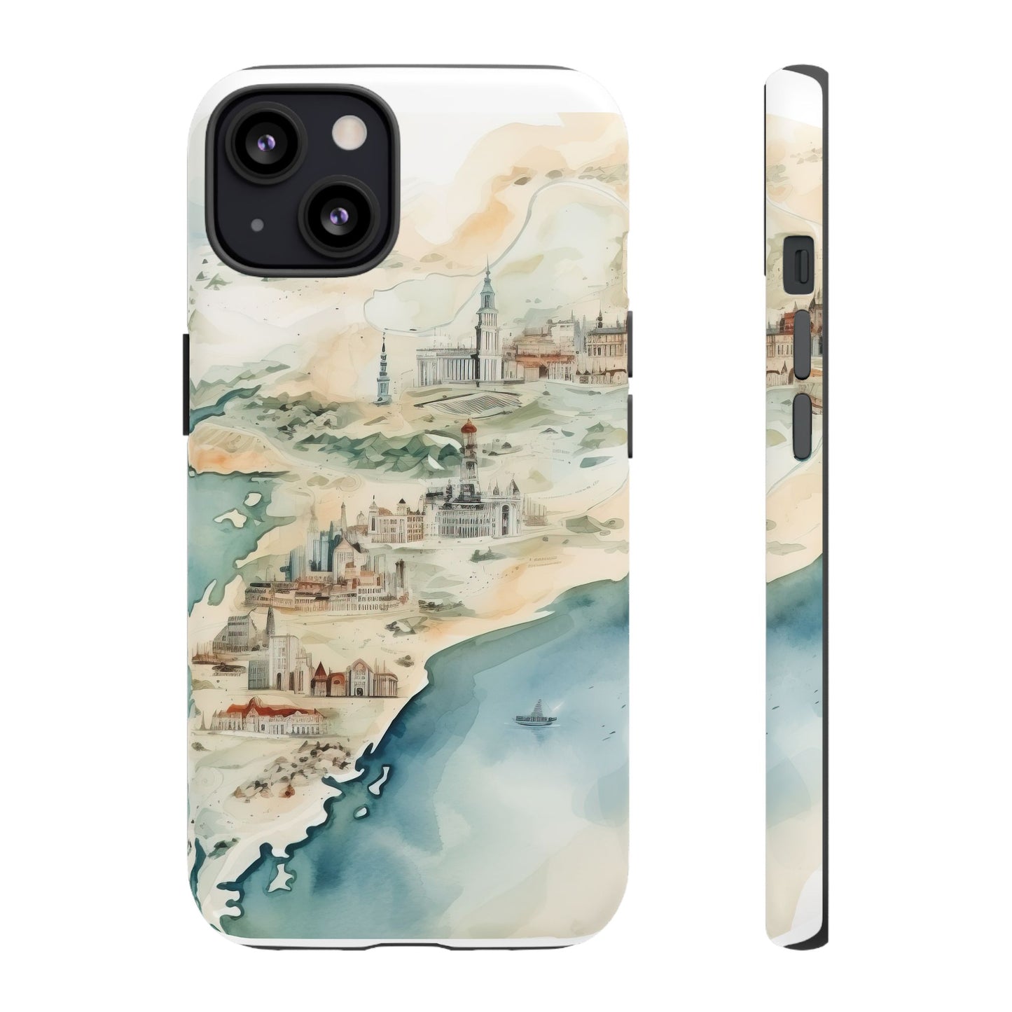 Hard Phone Case — Watercolor Fantasy Map Castle Design