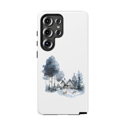 Nature-Inspired Tough Phone Case with Winter Cabin Design