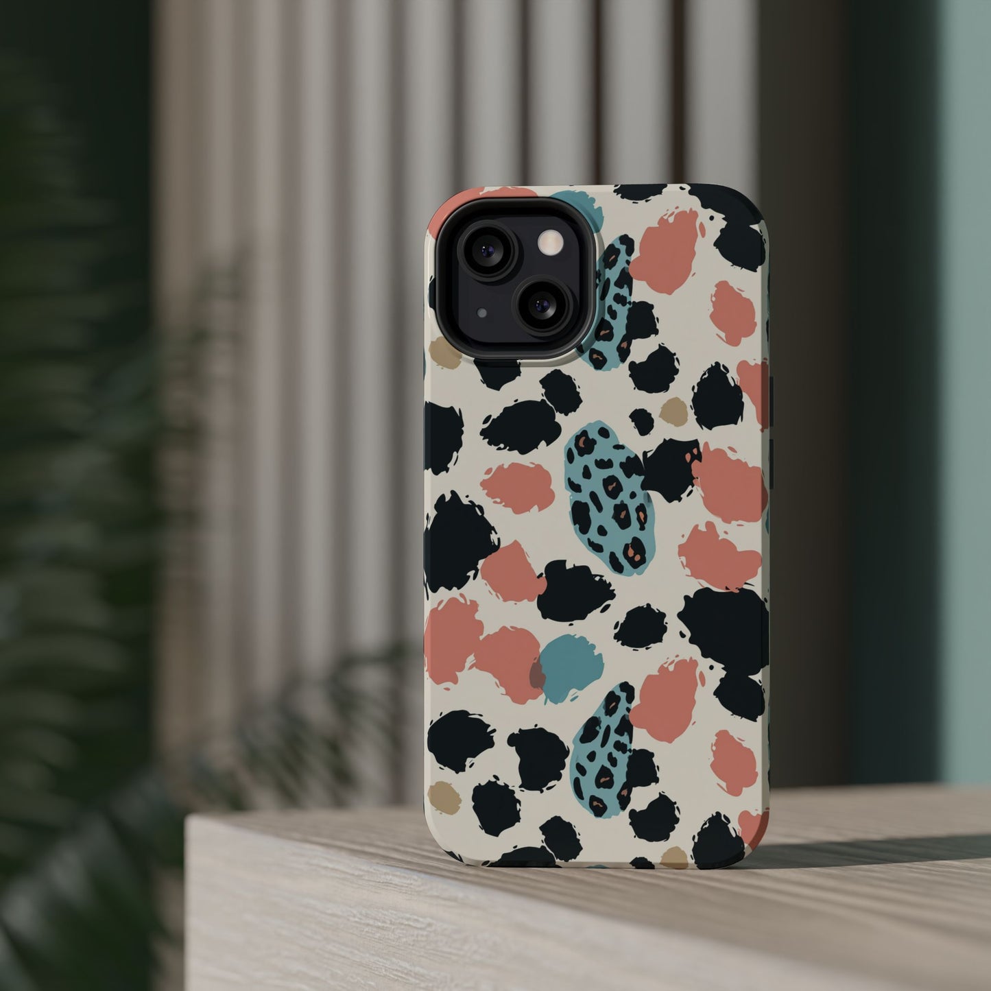 Leopard Splash Magnetic Impact Phone Case — Teal & Coral Animal Print