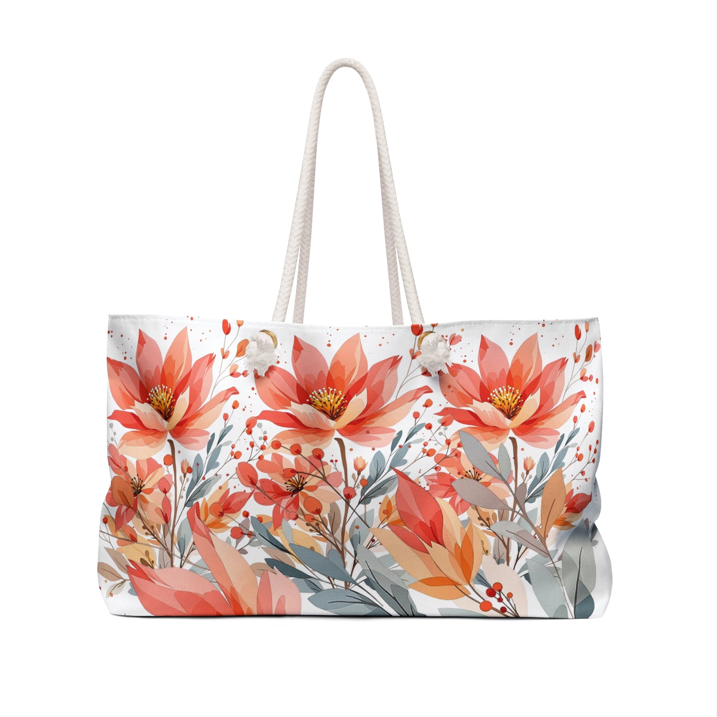 Floral Lotus Weekender Bag – Coral & Brown Travel Tote