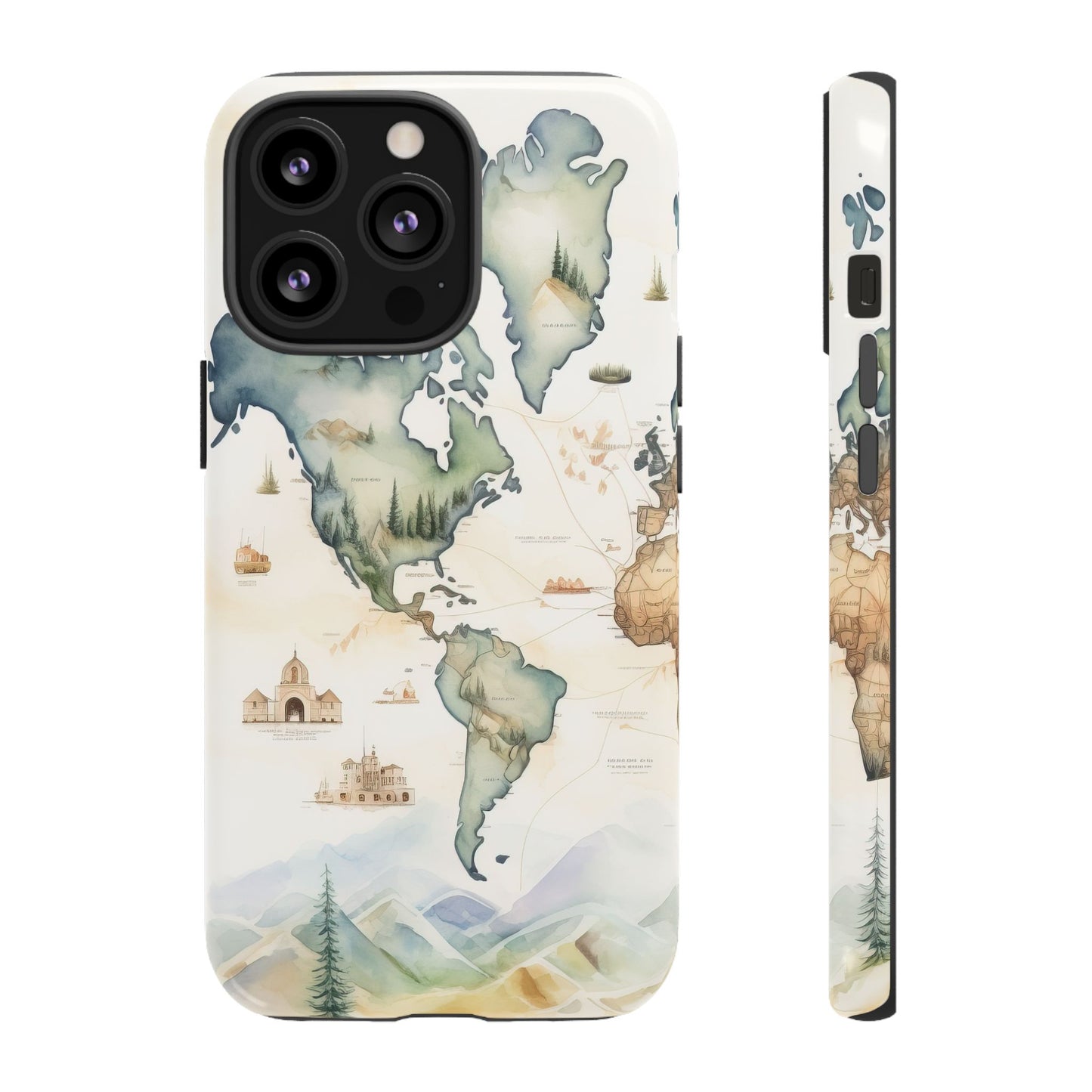 Hard Phone Case — Watercolor Fantasy Map Castle Design