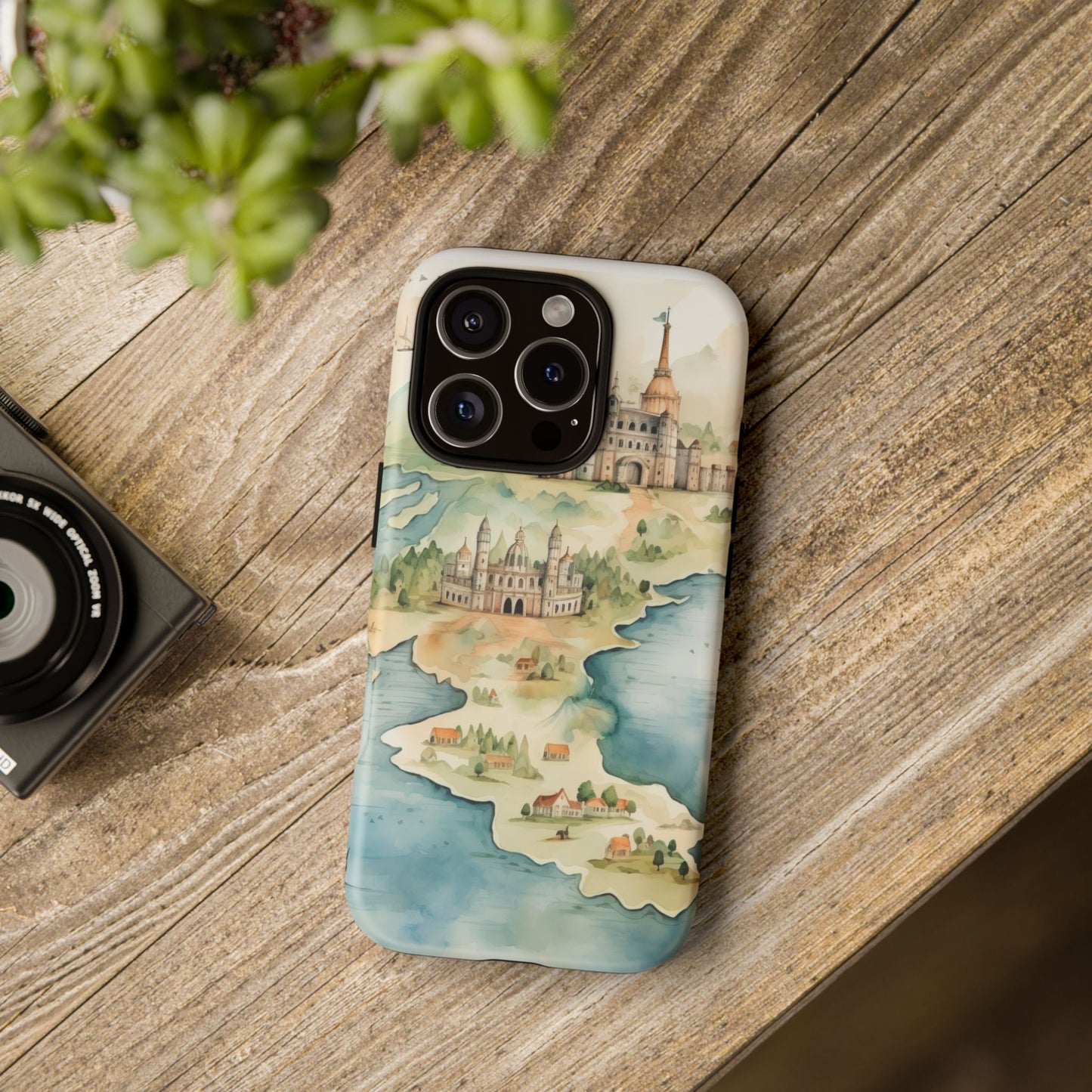 Hard Phone Case — Watercolor Fantasy Map Castle Design