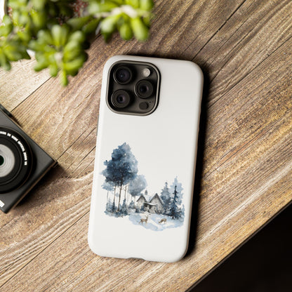 Nature-Inspired Tough Phone Case with Winter Cabin Design