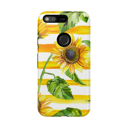 Sunflower Stripes Phone Case - Bright Floral Tough Case