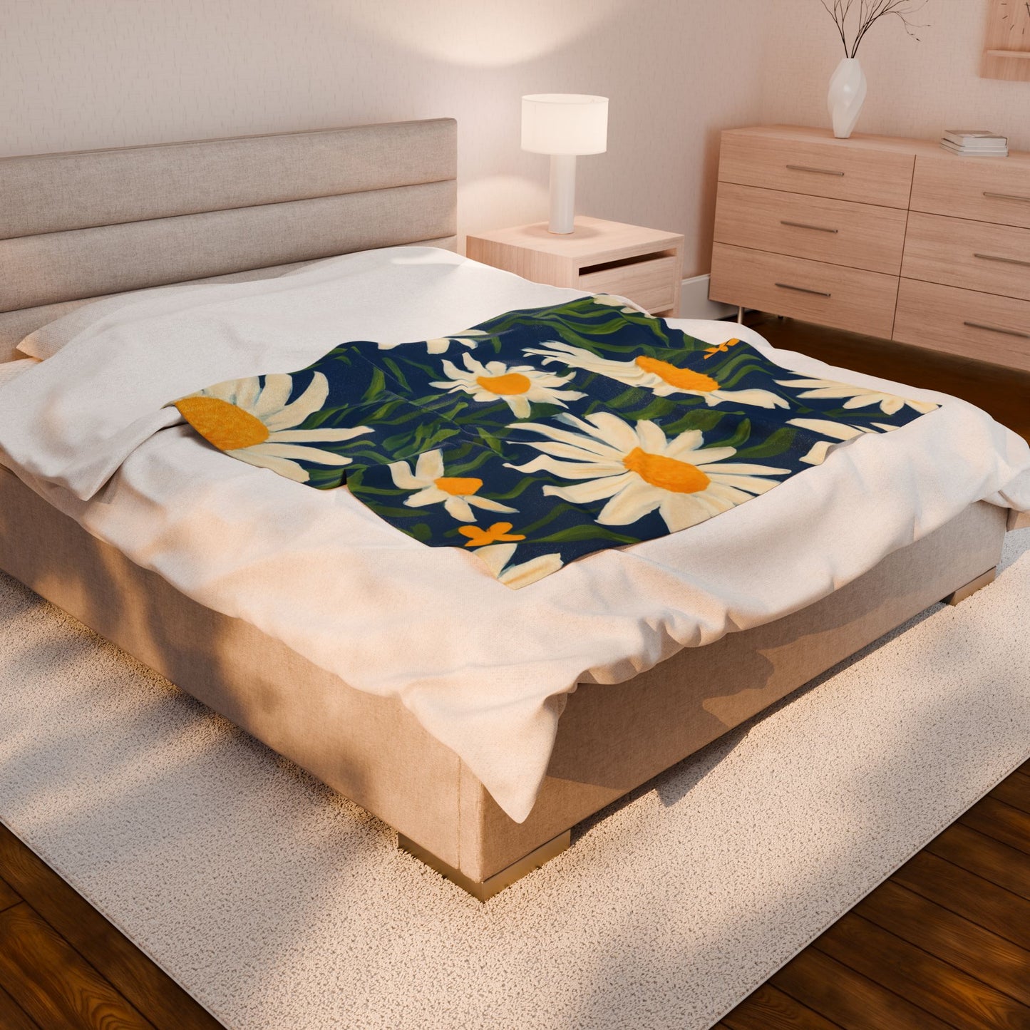 Daisy Field Velveteen Plush Blanket — Soft Floral Throw for Cozy Home & Gifts