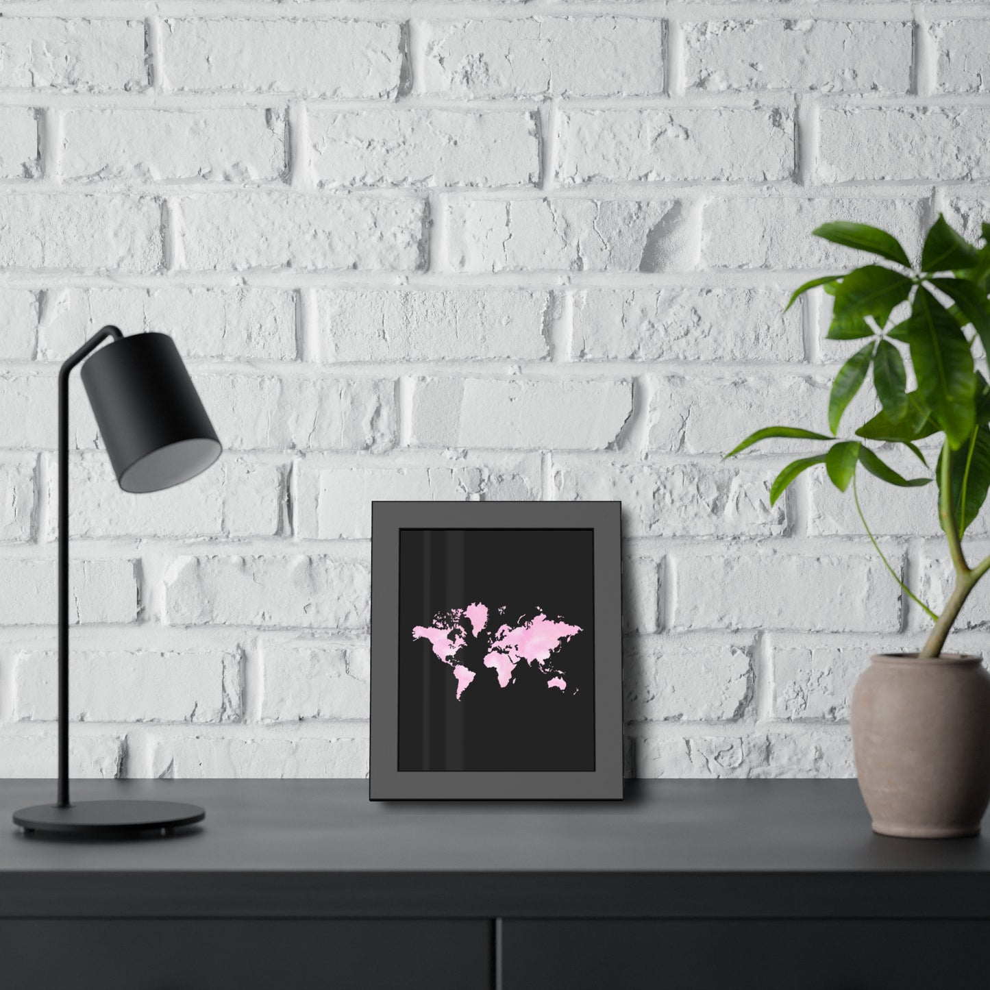 Pink Watercolor World Map Framed Poster,Coquette Poster