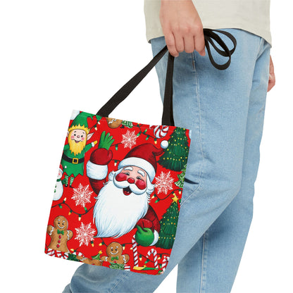 Festive Santa Tote Bag, Christmas Gift Bag, Holiday Shopping Tote, Cute Santa Bag, Merry Christmas Tote