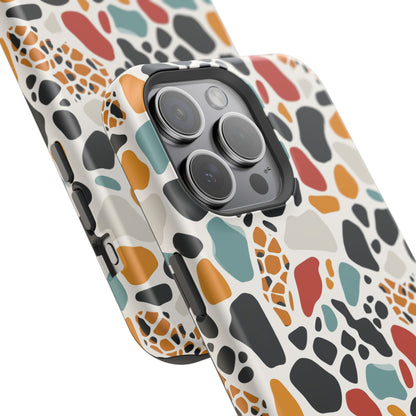 Terrazzo Pattern Magnetic Impact Phone Case — Colorful Retro Pebble Design