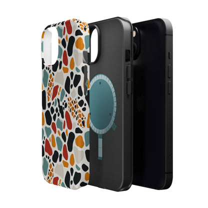 Terrazzo Pattern Magnetic Impact Phone Case — Colorful Retro Pebble Design