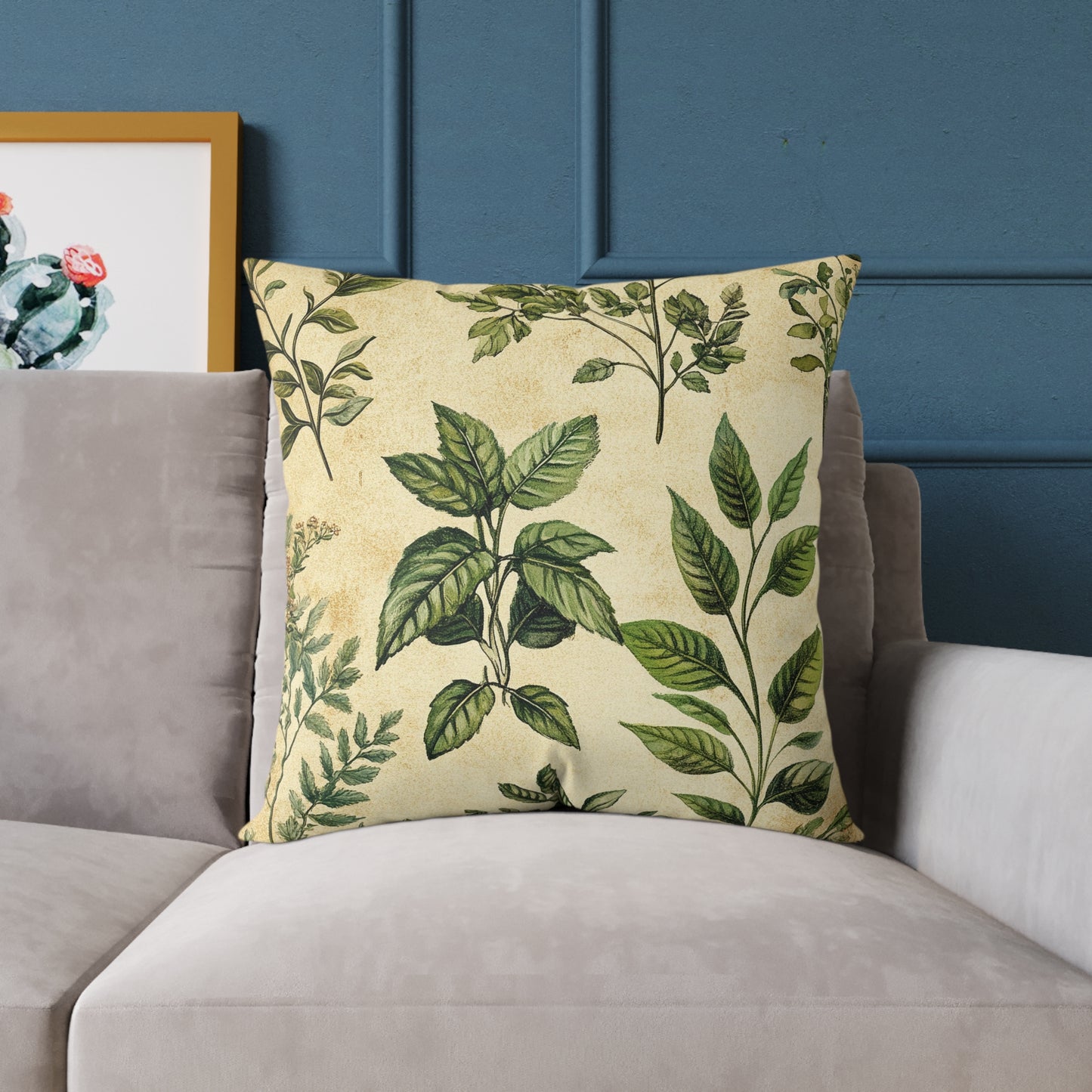 Botanical Floral Throw Pillow — Vintage Greenery Square Cushion