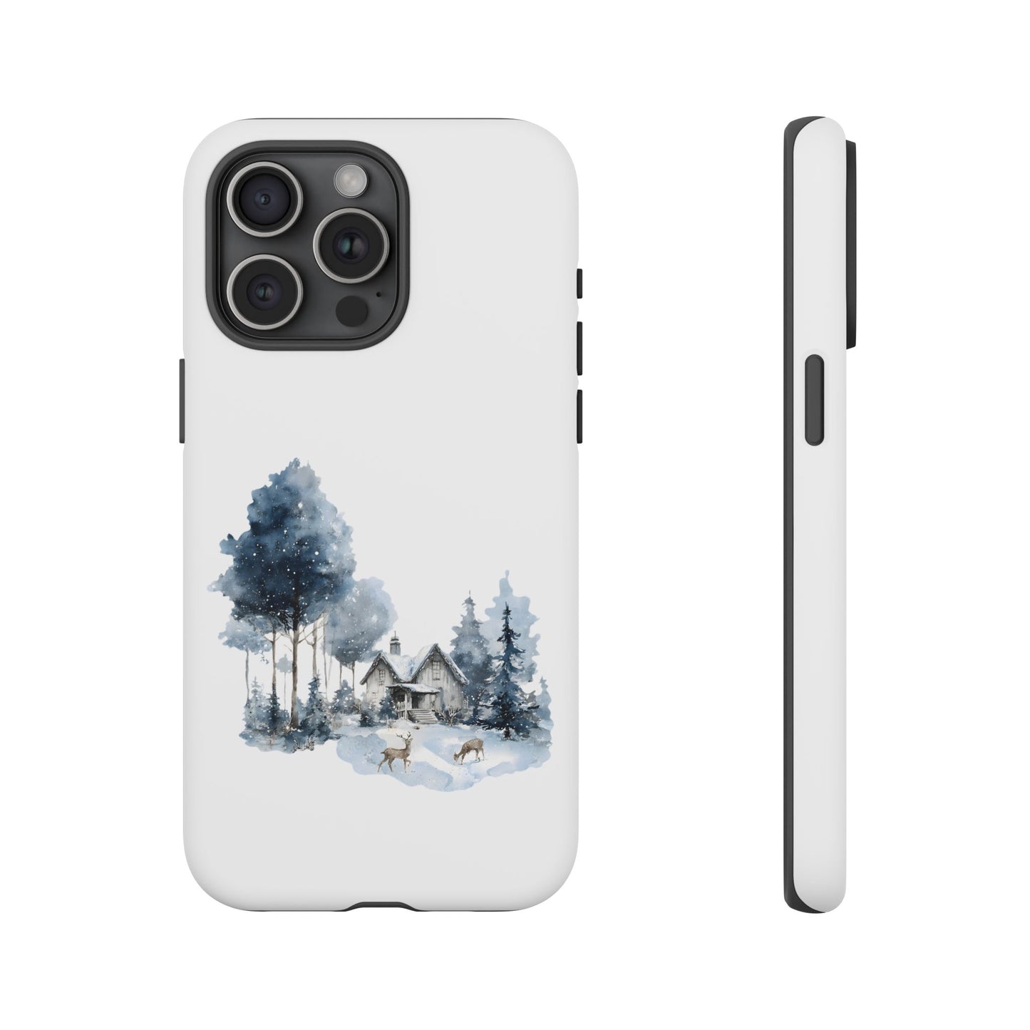 Nature-Inspired Tough Phone Case with Winter Cabin Design