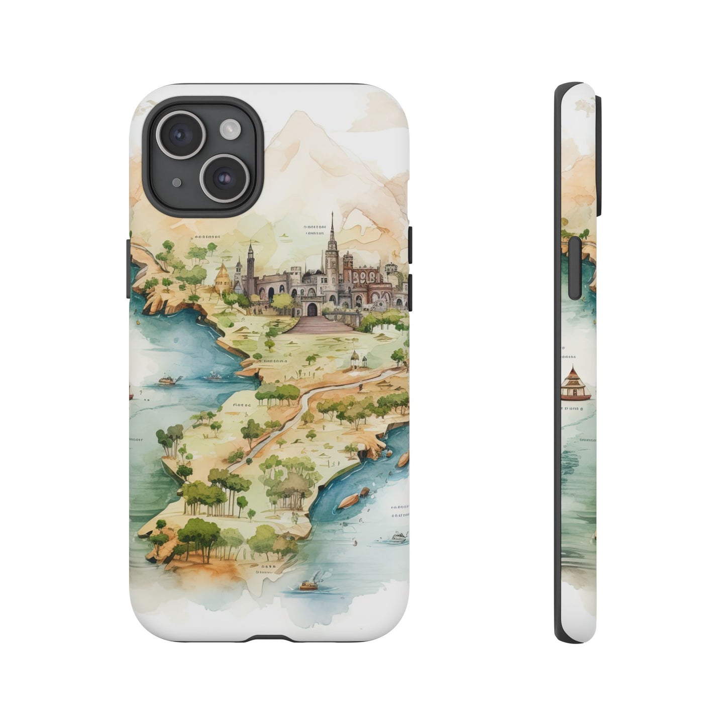 Hard Phone Case — Watercolor Fantasy Map Castle Design