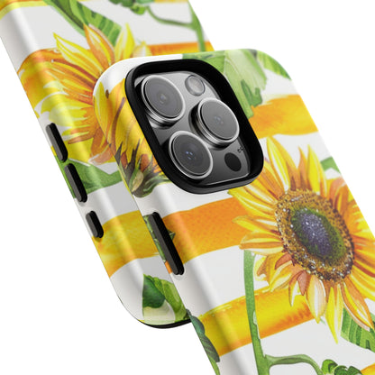 Sunflower Stripes Phone Case - Bright Floral Tough Case