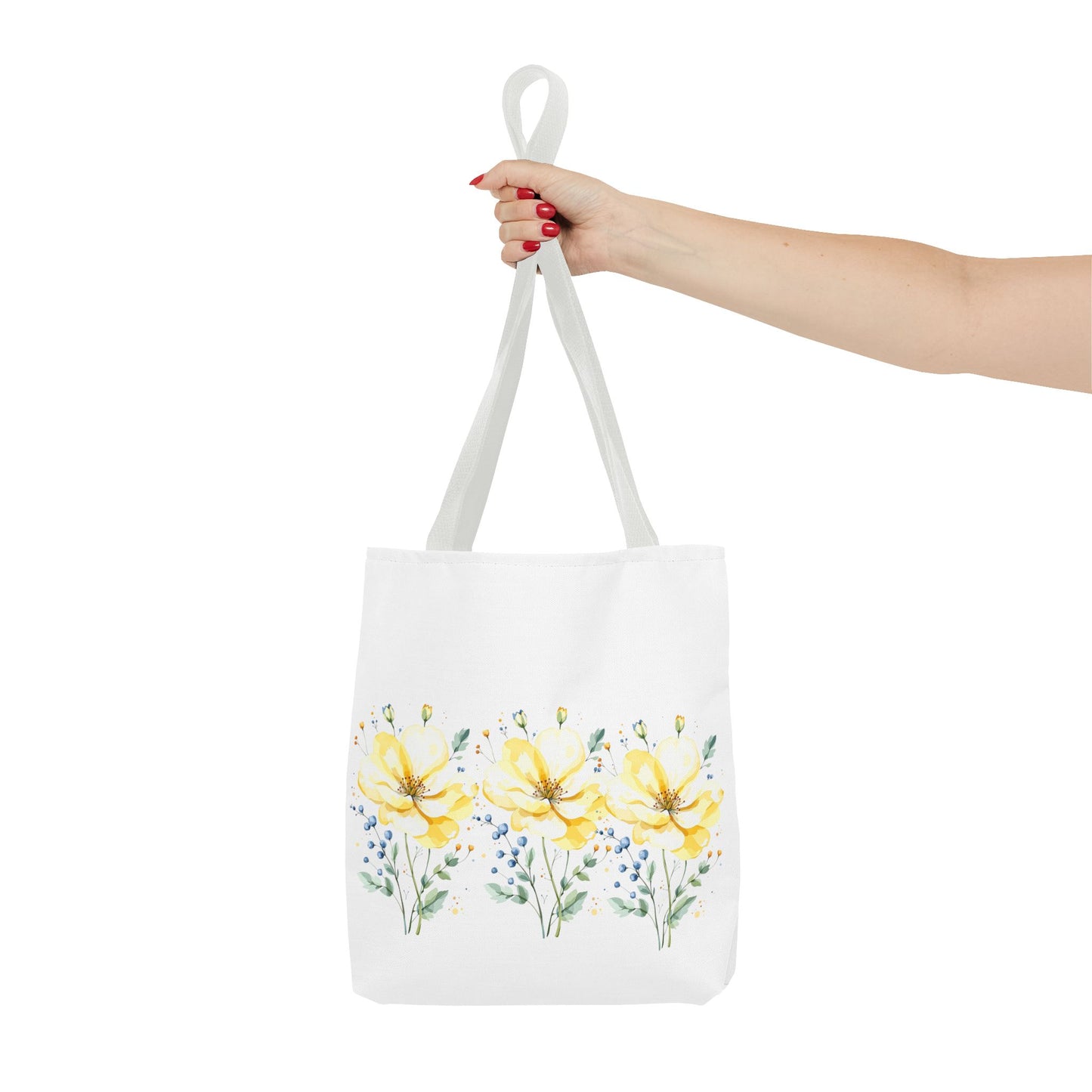 Floral Peony Tote Bag — Yellow Watercolor Flowers on White