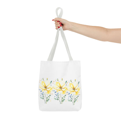 Floral Peony Tote Bag — Yellow Watercolor Flowers on White