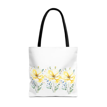 Floral Peony Tote Bag — Yellow Watercolor Flowers on White