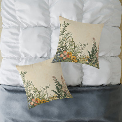 Botanical Floral Throw Pillow — Vintage Greenery Square Cushion