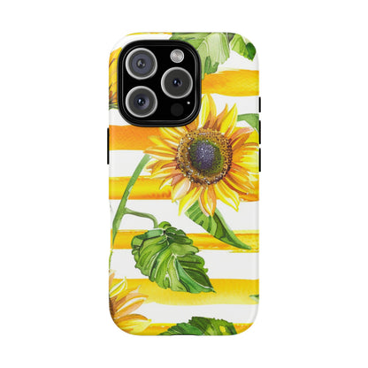 Sunflower Stripes Phone Case - Bright Floral Tough Case