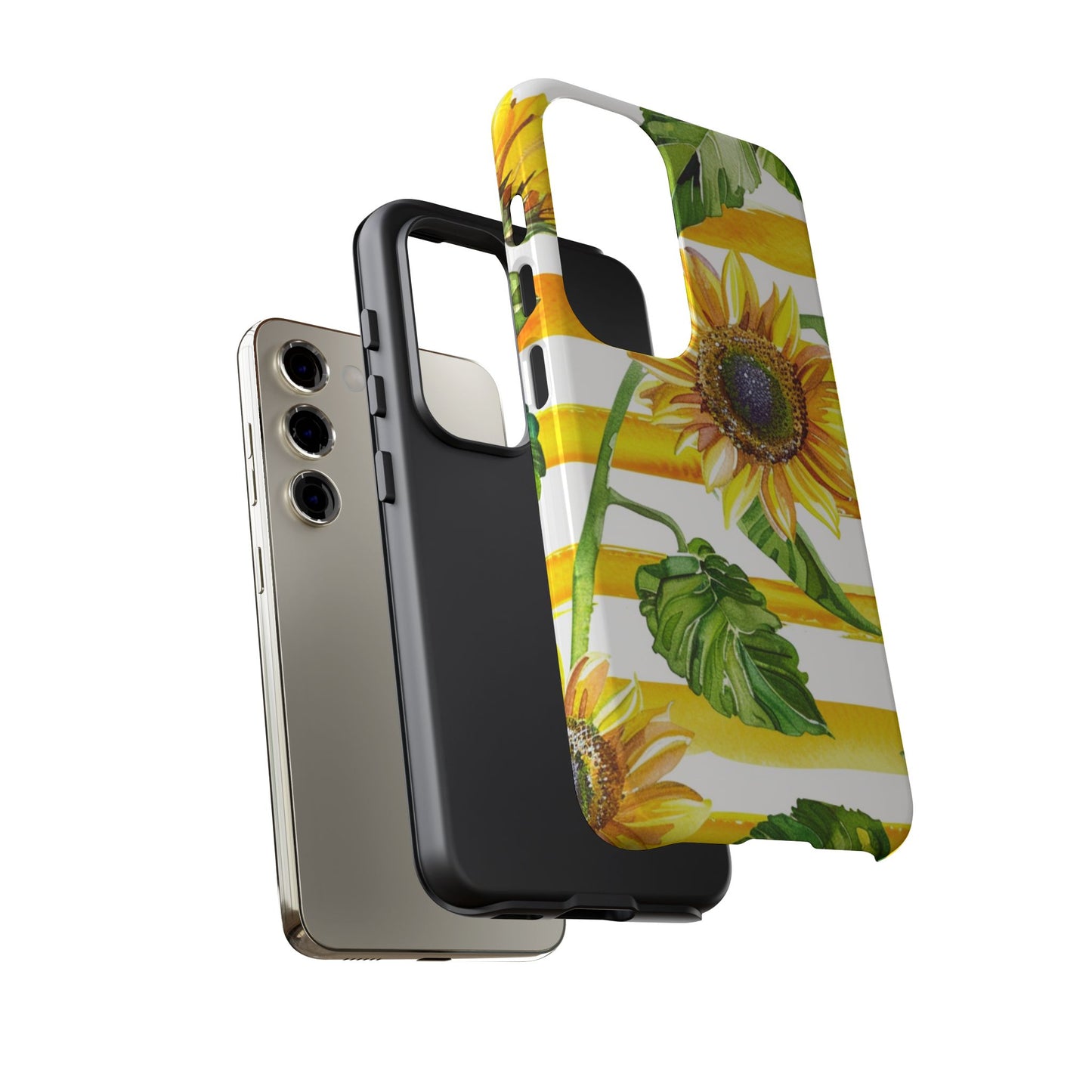 Sunflower Stripes Phone Case - Bright Floral Tough Case