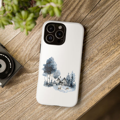 Nature-Inspired Tough Phone Case with Winter Cabin Design
