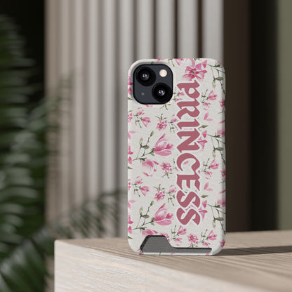 Chic Floral Phone Case with Card Holder for Princesses, Cute Floral Design, Gift for Her