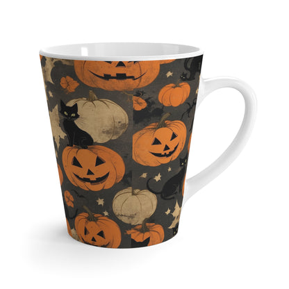 Spooky Black Cat Halloween Latte Mug, Coffee Cup for Autumn, Fall Décor, Witchy Gift, Cat Lover's Halloween Mug, Pumpkin Spice Mug