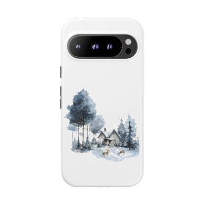 Nature-Inspired Tough Phone Case with Winter Cabin Design